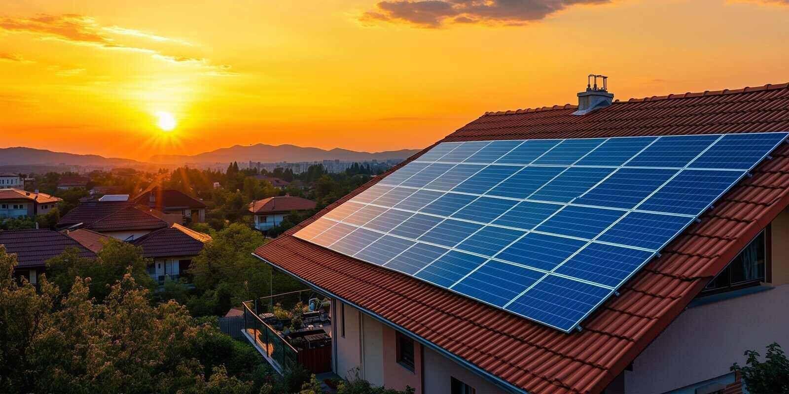 Rooftop solar panel installation on a residential building in Maharashtra at golden hour